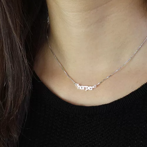 Silver Mini Nameplate Necklace - Lowercase Block Font