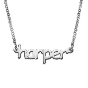 Silver Mini Nameplate Necklace - Lowercase Block Font