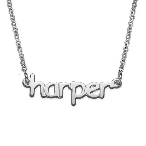 Silver Mini Nameplate Necklace - Lowercase Block Font