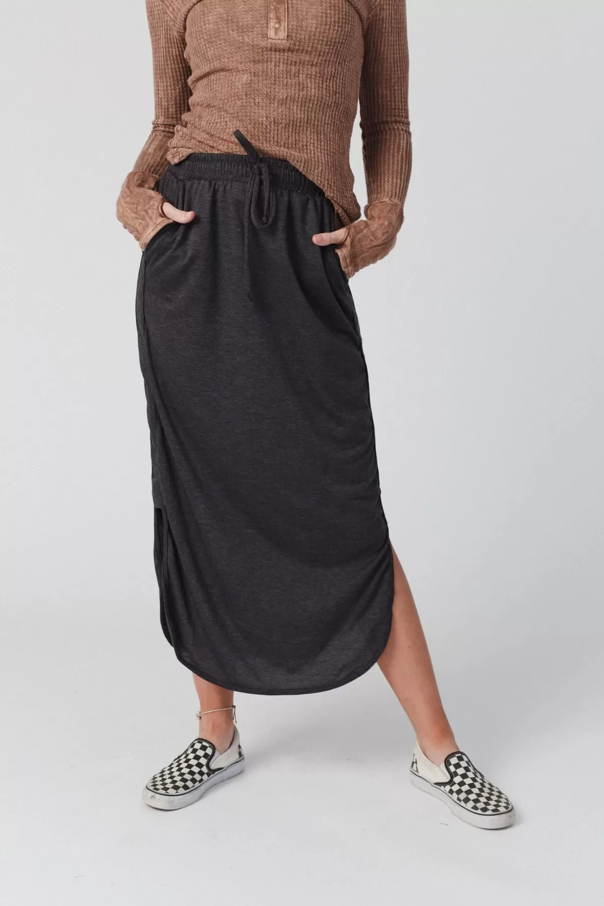 So Comfy Drawstring Maxi Skirt - Charcoal