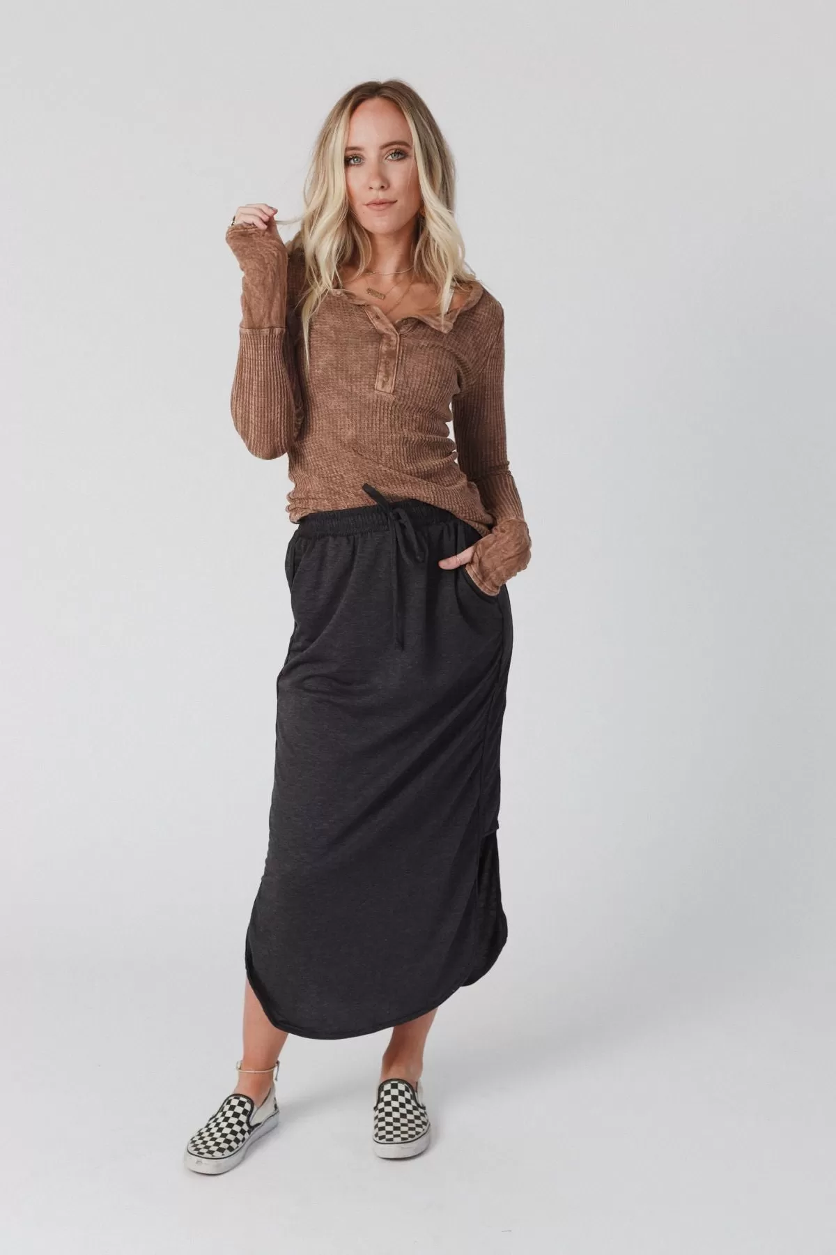 So Comfy Drawstring Maxi Skirt - Charcoal