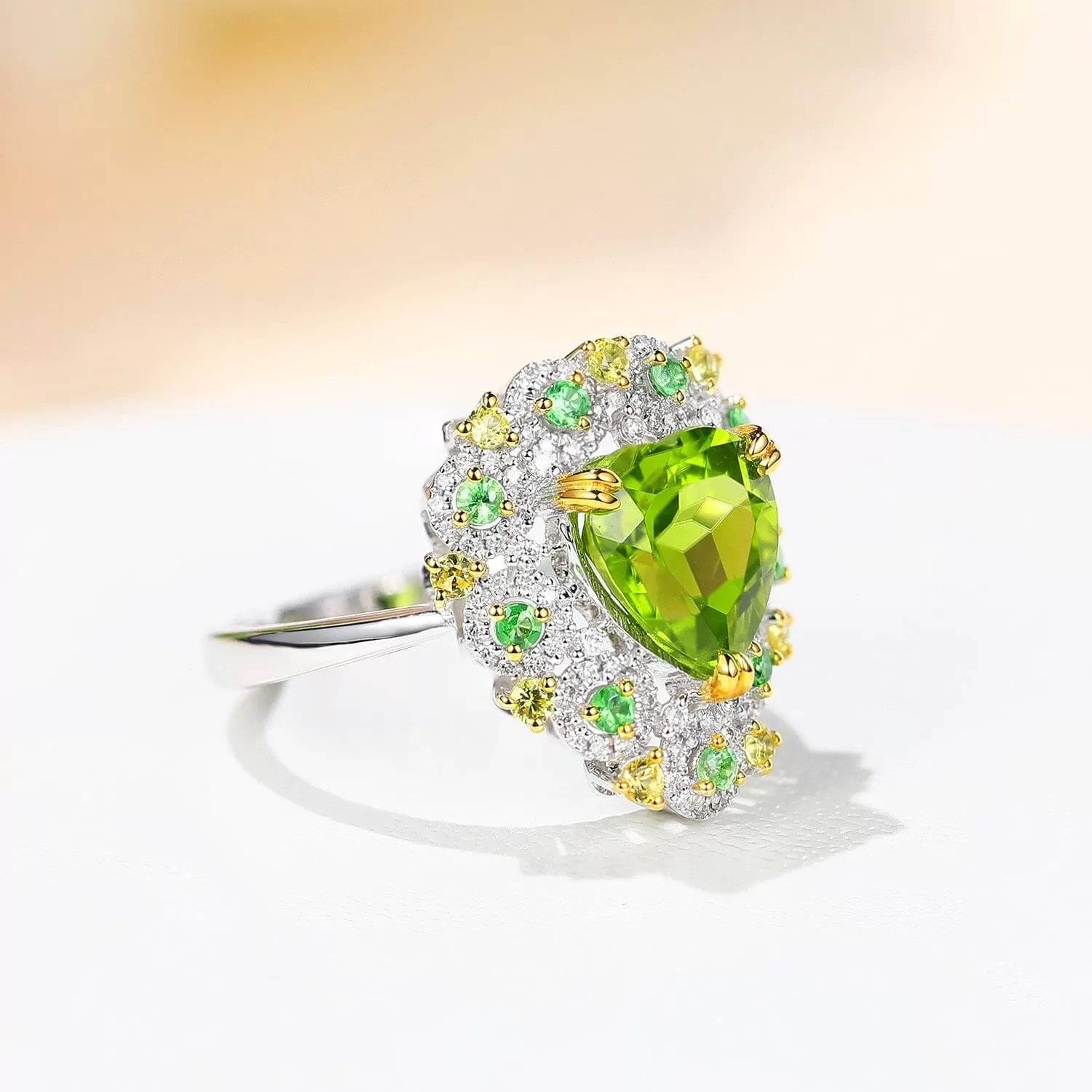 Sparkling New Peridot Heart Adjustable Ring