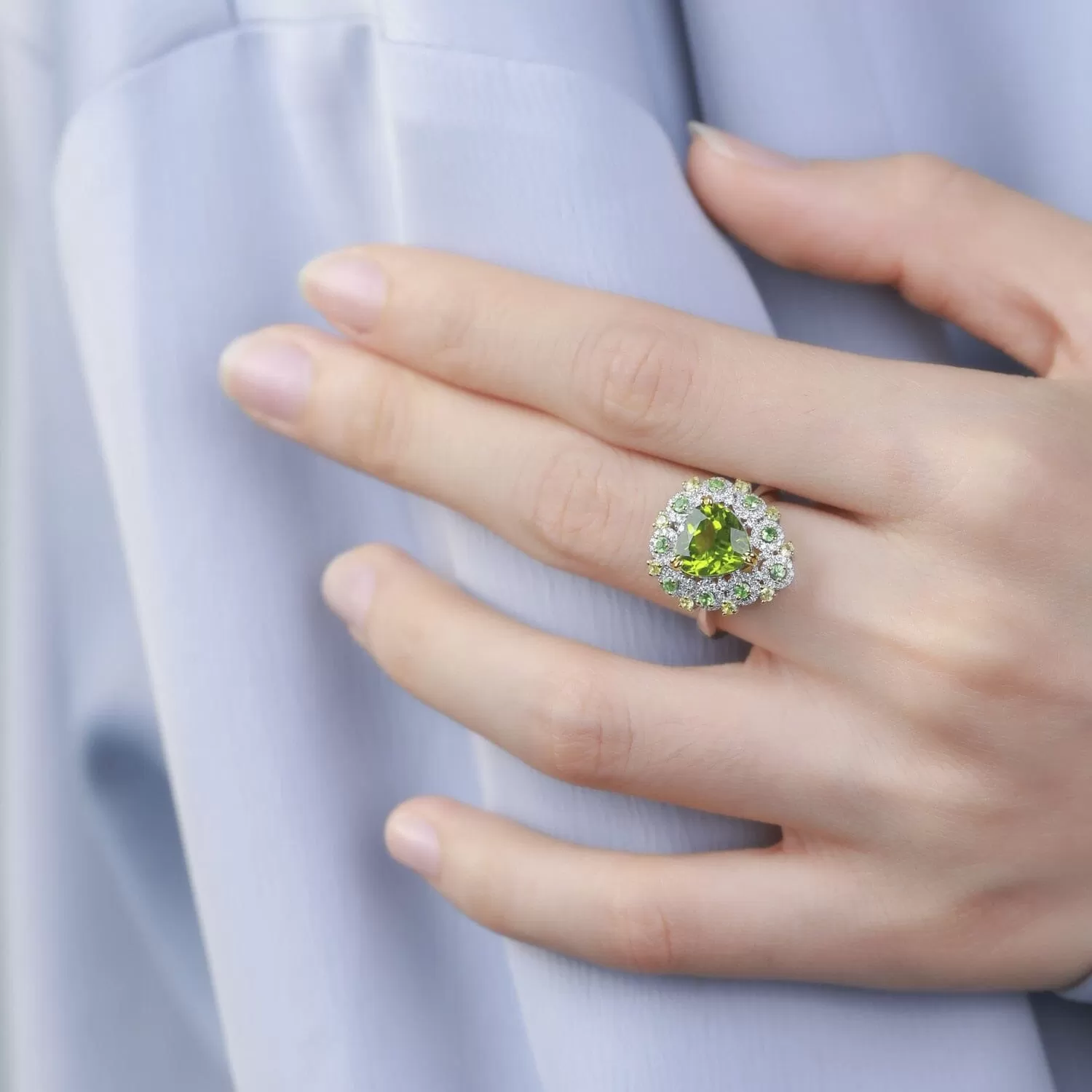 Sparkling New Peridot Heart Adjustable Ring