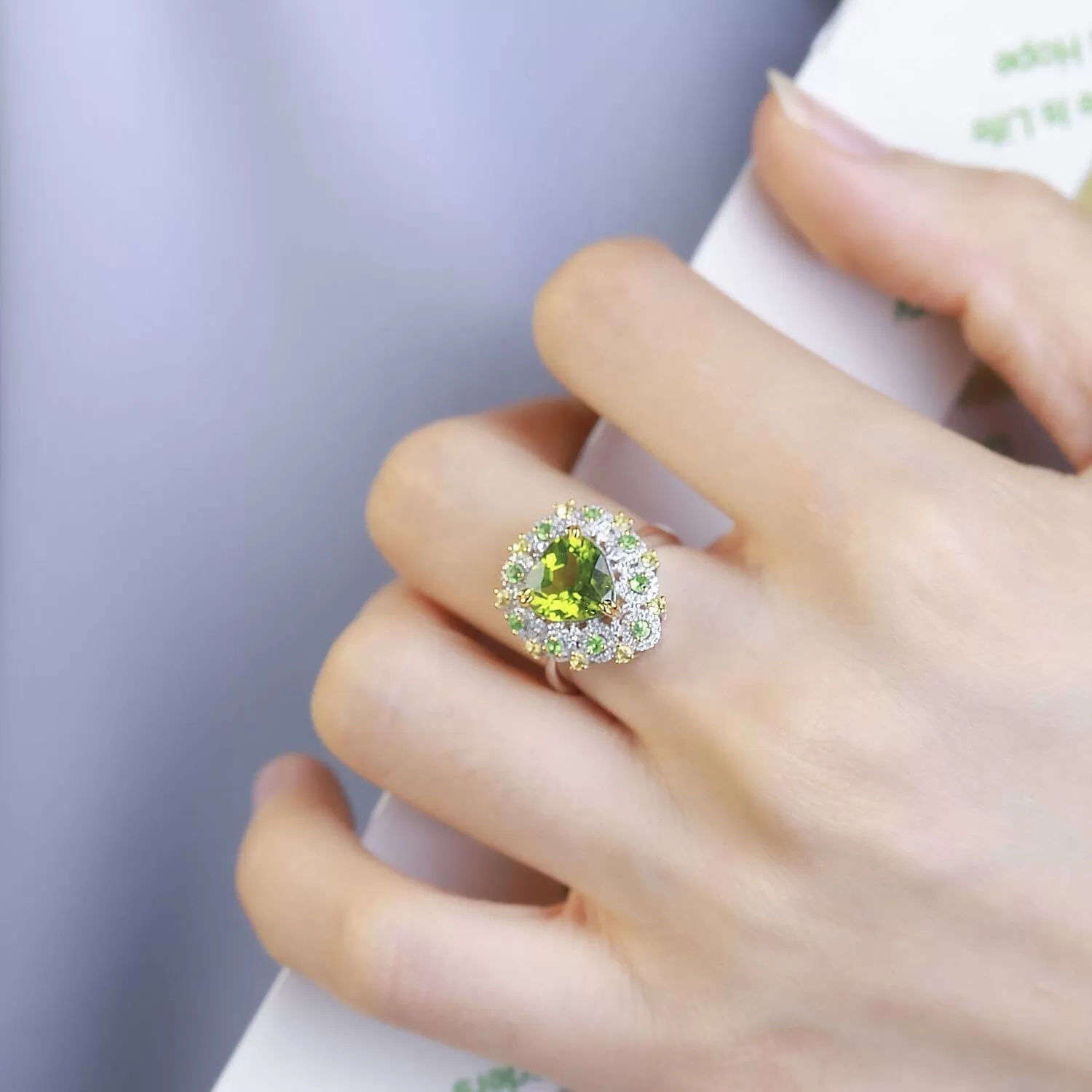 Sparkling New Peridot Heart Adjustable Ring