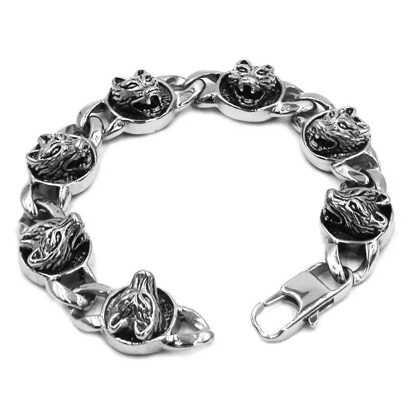 Stainless Steel Wolf Face  Bracelet