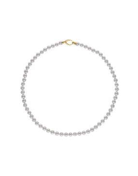 Sterling Silver Gold Plated Short Necklace for Women with Organic Pearl, 7mm Round White Pearl, 50cm Long, Lyra Collection