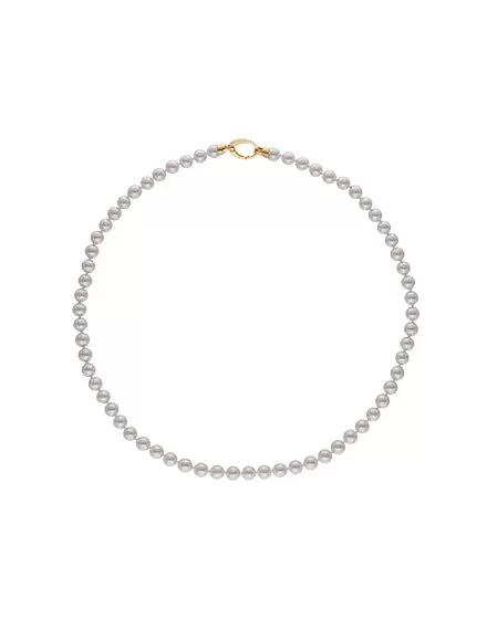 Sterling Silver Gold Plated Short Necklace for Women with Organic Pearl, 7mm Round White Pearl, 50cm Long, Lyra Collection