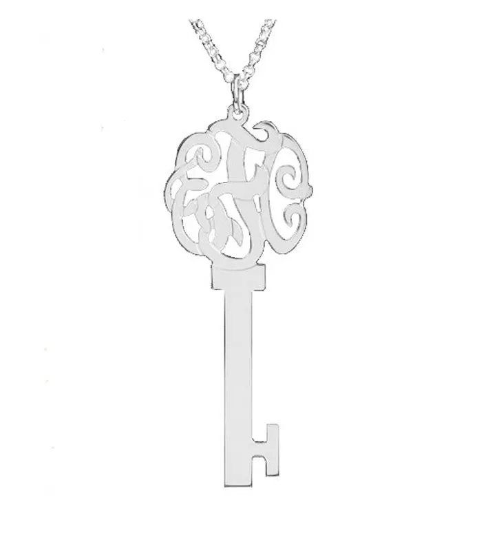 Sterling Silver Monogram Skeleton Key Necklace