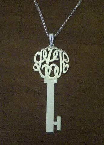 Sterling Silver Monogram Skeleton Key Necklace