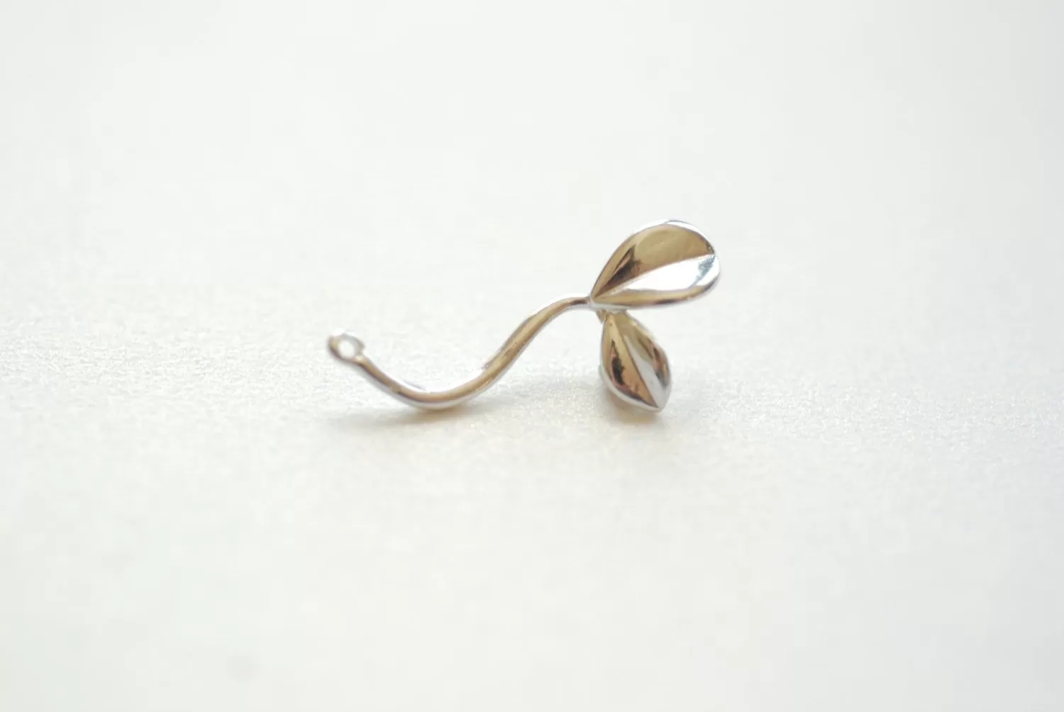 Sterling Silver Small Sprout Charm Connector - 925 Silver Leaf Branch Twig Charm Pendant, Skinny Bean Sprout Charm, Silver Leaf Charm, 196