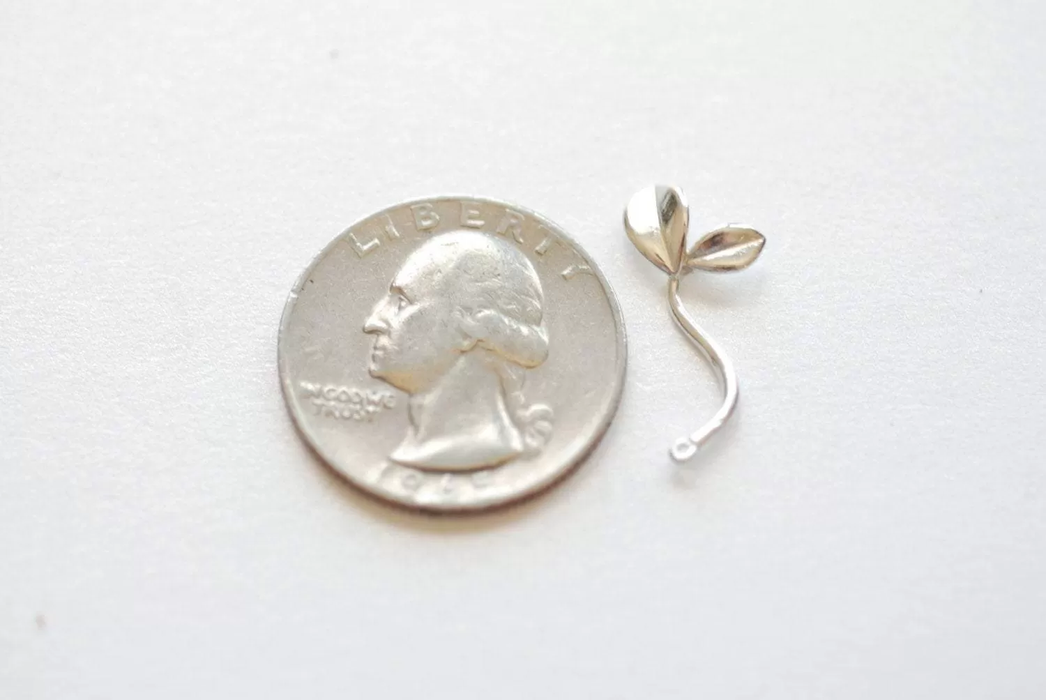 Sterling Silver Small Sprout Charm Connector - 925 Silver Leaf Branch Twig Charm Pendant, Skinny Bean Sprout Charm, Silver Leaf Charm, 196