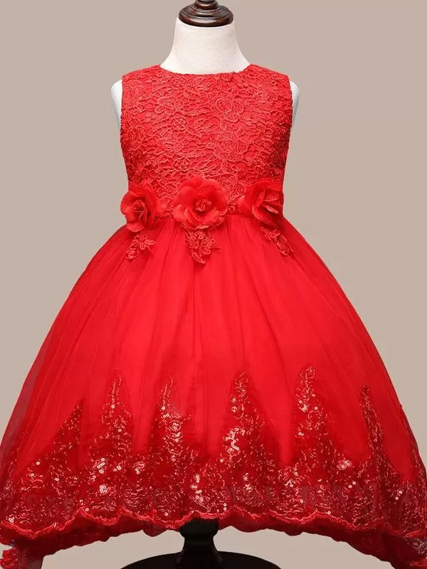 Strapless Sequined Child Princess Girl Dress Long Skirt Wedding Dress Bridesmaid Dress 2-12 Years