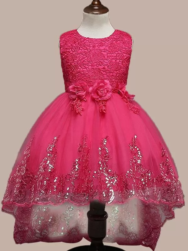 Strapless Sequined Child Princess Girl Dress Long Skirt Wedding Dress Bridesmaid Dress 2-12 Years