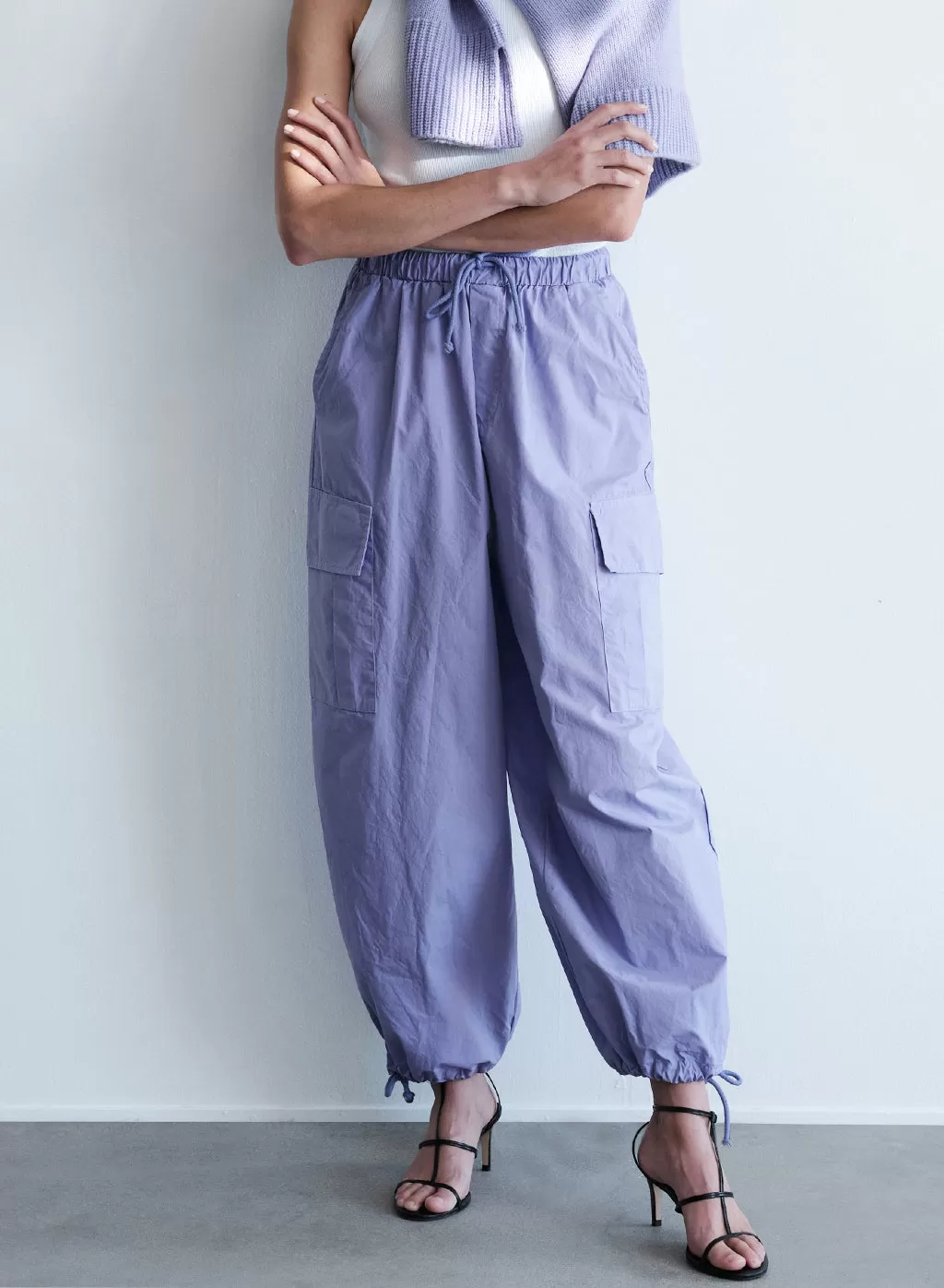 Structured Poplin Drawstring Cargo Pant in Iris