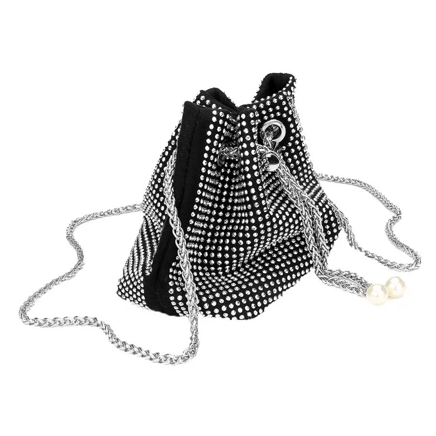 Studded Drawstring Chain Bucket Bag