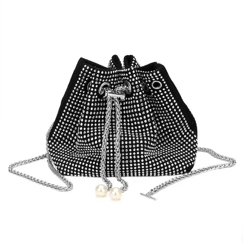 Studded Drawstring Chain Bucket Bag