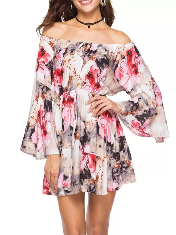 Summer Printing Off Shoulder Dress