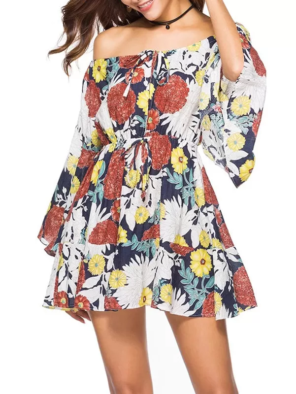 Summer Printing Off Shoulder Dress