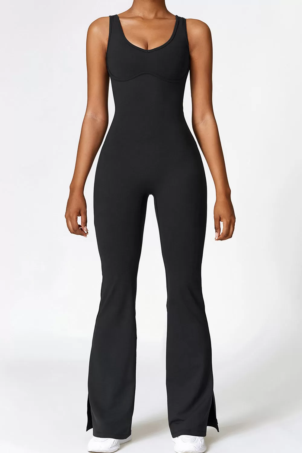 Sunset and Swim Basic Bae Sleeveless Bootcut Slit Active Jumpsuit