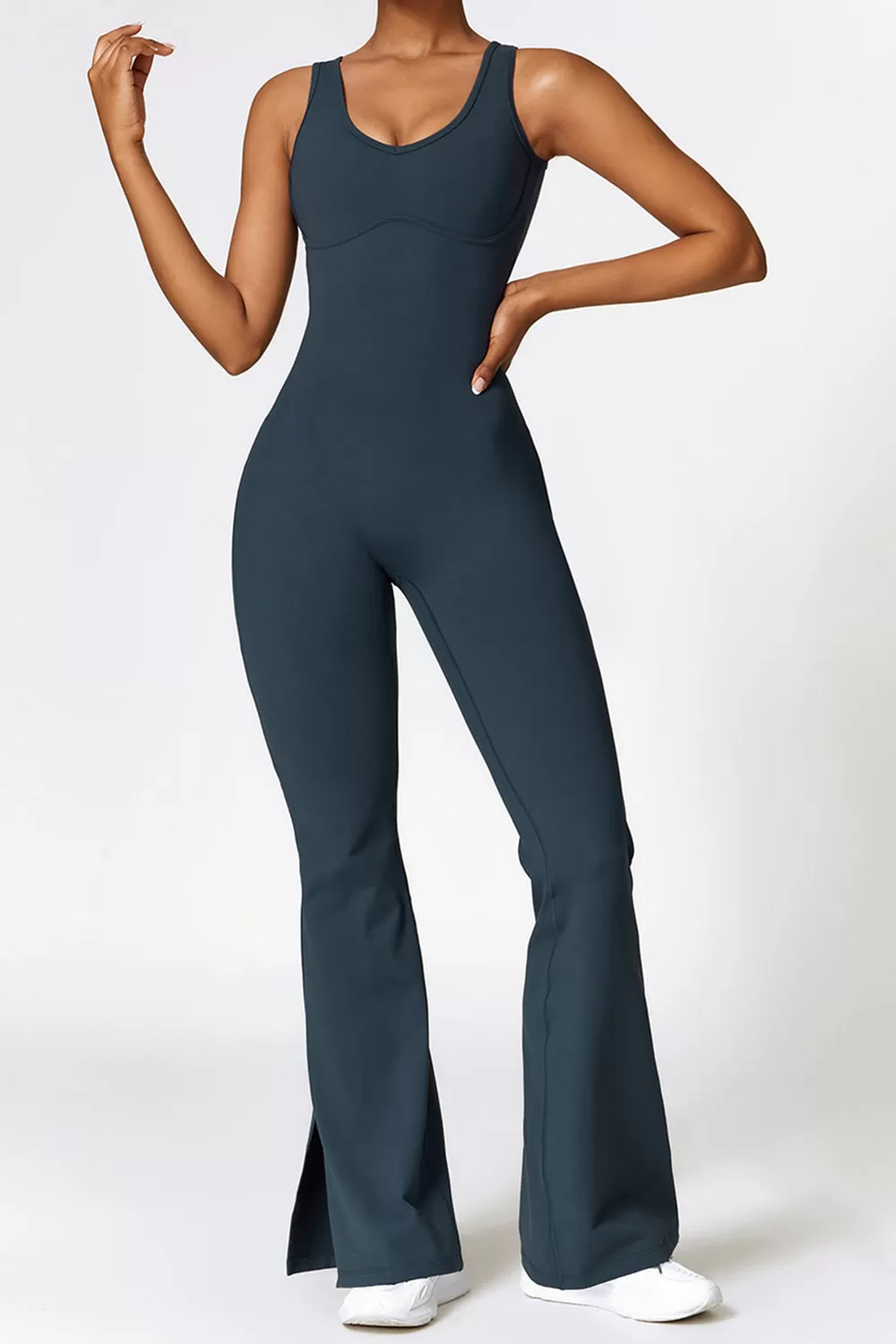 Sunset and Swim Basic Bae Sleeveless Bootcut Slit Active Jumpsuit