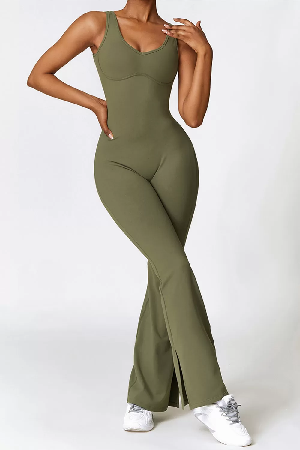 Sunset and Swim Basic Bae Sleeveless Bootcut Slit Active Jumpsuit