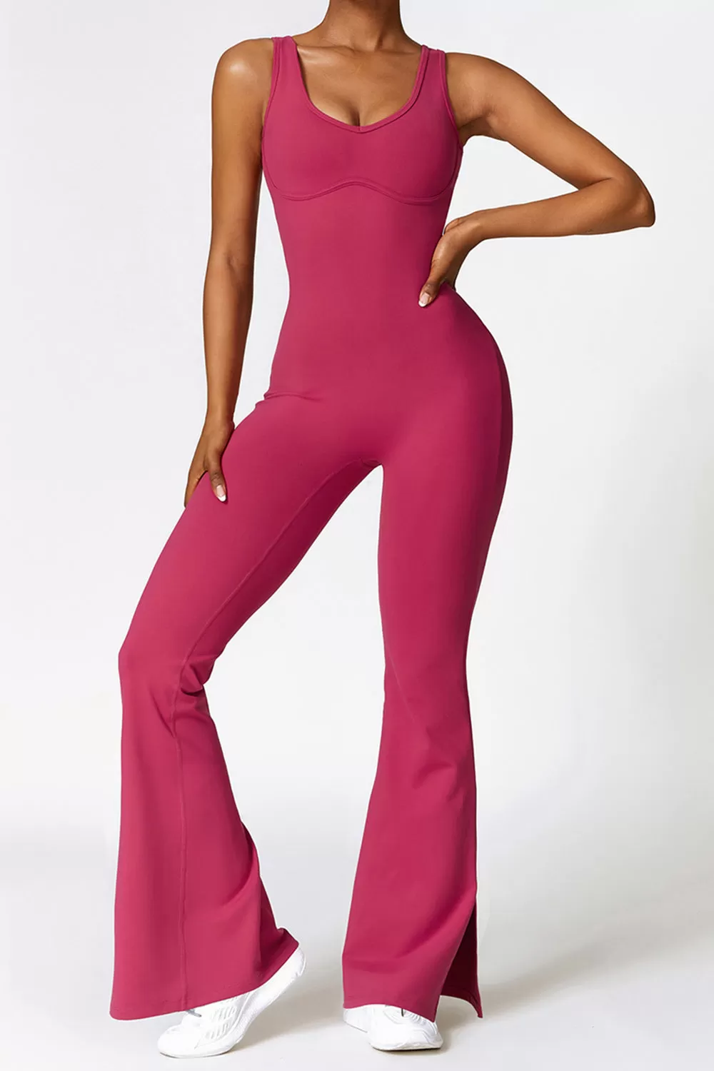 Sunset and Swim Basic Bae Sleeveless Bootcut Slit Active Jumpsuit