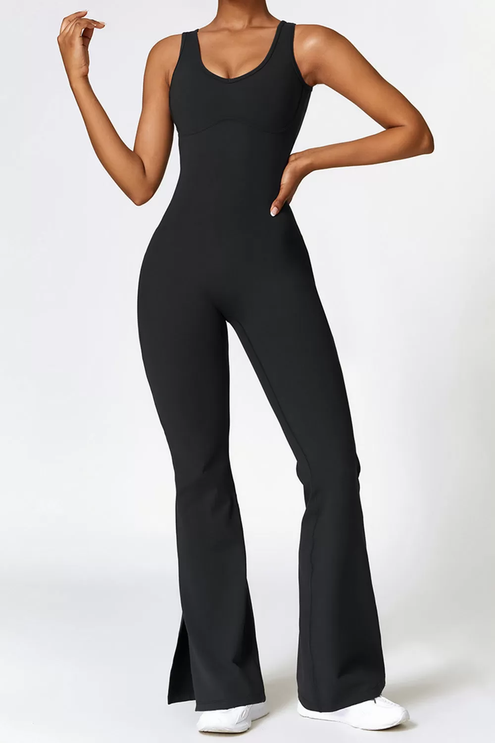 Sunset and Swim Basic Bae Sleeveless Bootcut Slit Active Jumpsuit