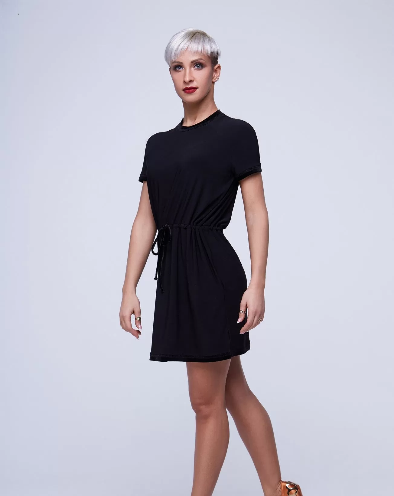 Super Short T-Shirt Style Latin Practice Dress with Cord Belt PRA 409