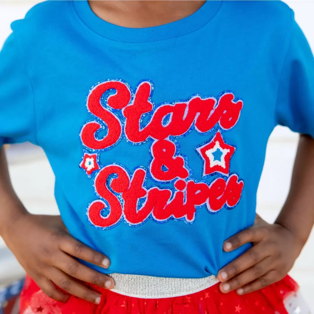 Sweet Wink Stars and Stripes Patch S/S Tee - Mid-Blue