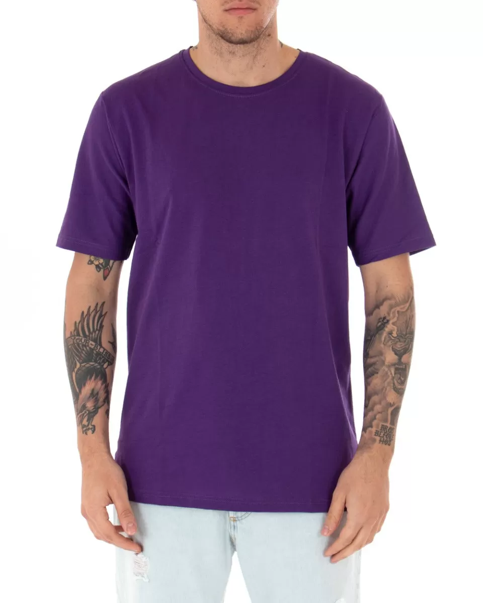 T-shirt Uomo Basic Tinta Unita Viola Girocollo Manica Corta Casual Spacchi GIOSAL-TS2938A