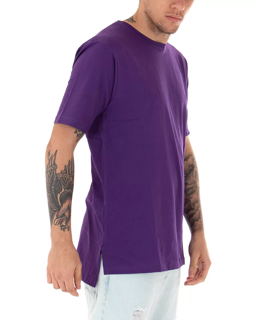 T-shirt Uomo Basic Tinta Unita Viola Girocollo Manica Corta Casual Spacchi GIOSAL-TS2938A