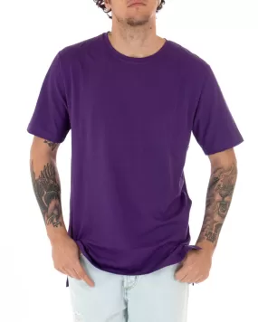 T-shirt Uomo Basic Tinta Unita Viola Girocollo Manica Corta Casual Spacchi GIOSAL-TS2938A