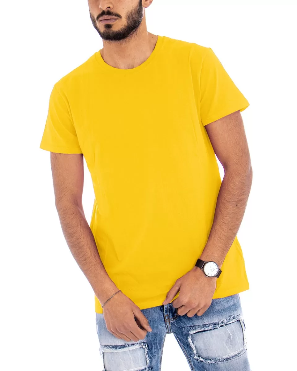 T-shirt Uomo Manica Corta Tinta Unita Gialla Girocollo Basic Casual GIOSAL