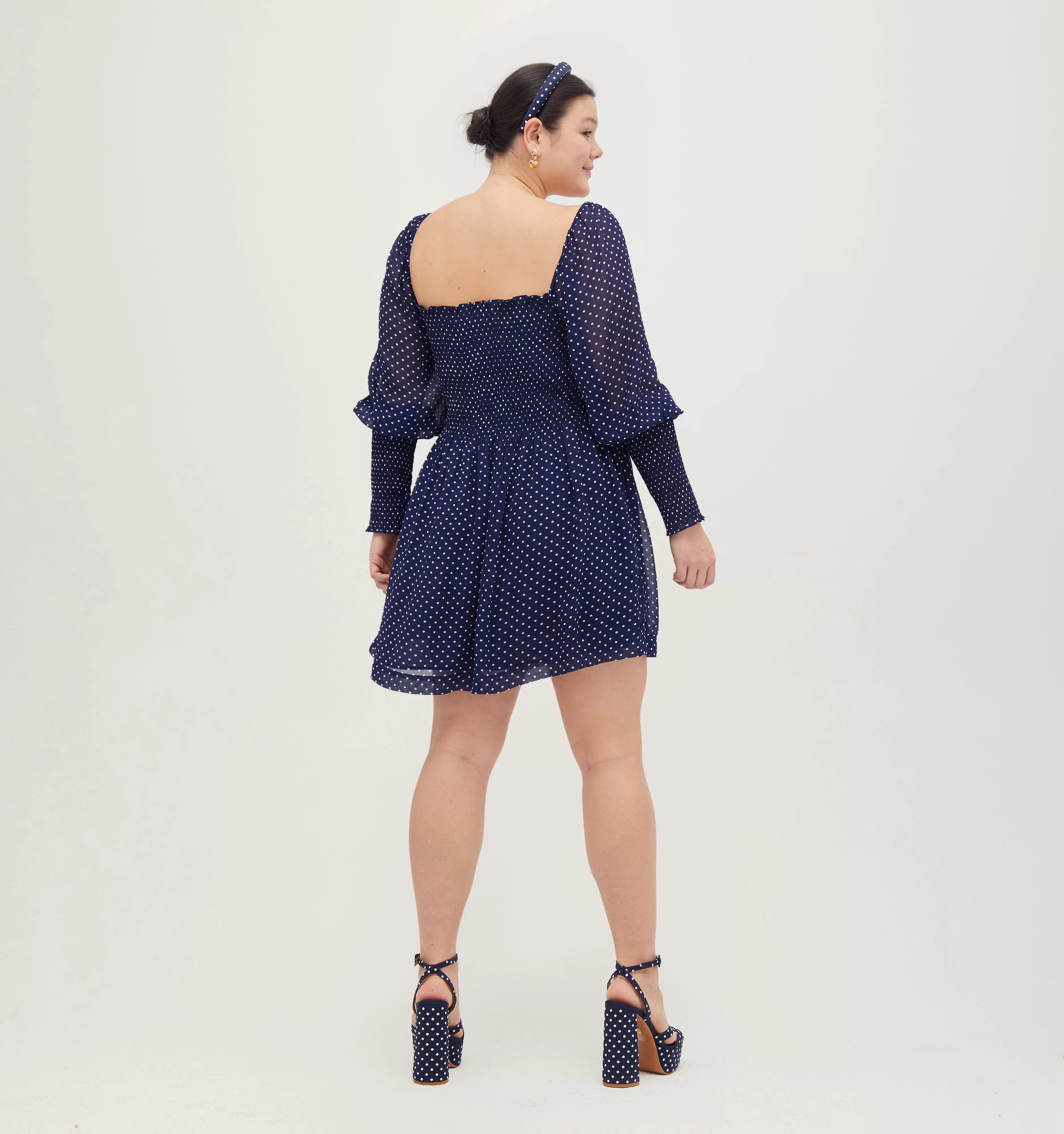 The Grace Mini Nap Dress - Navy Polka Dot Georgette