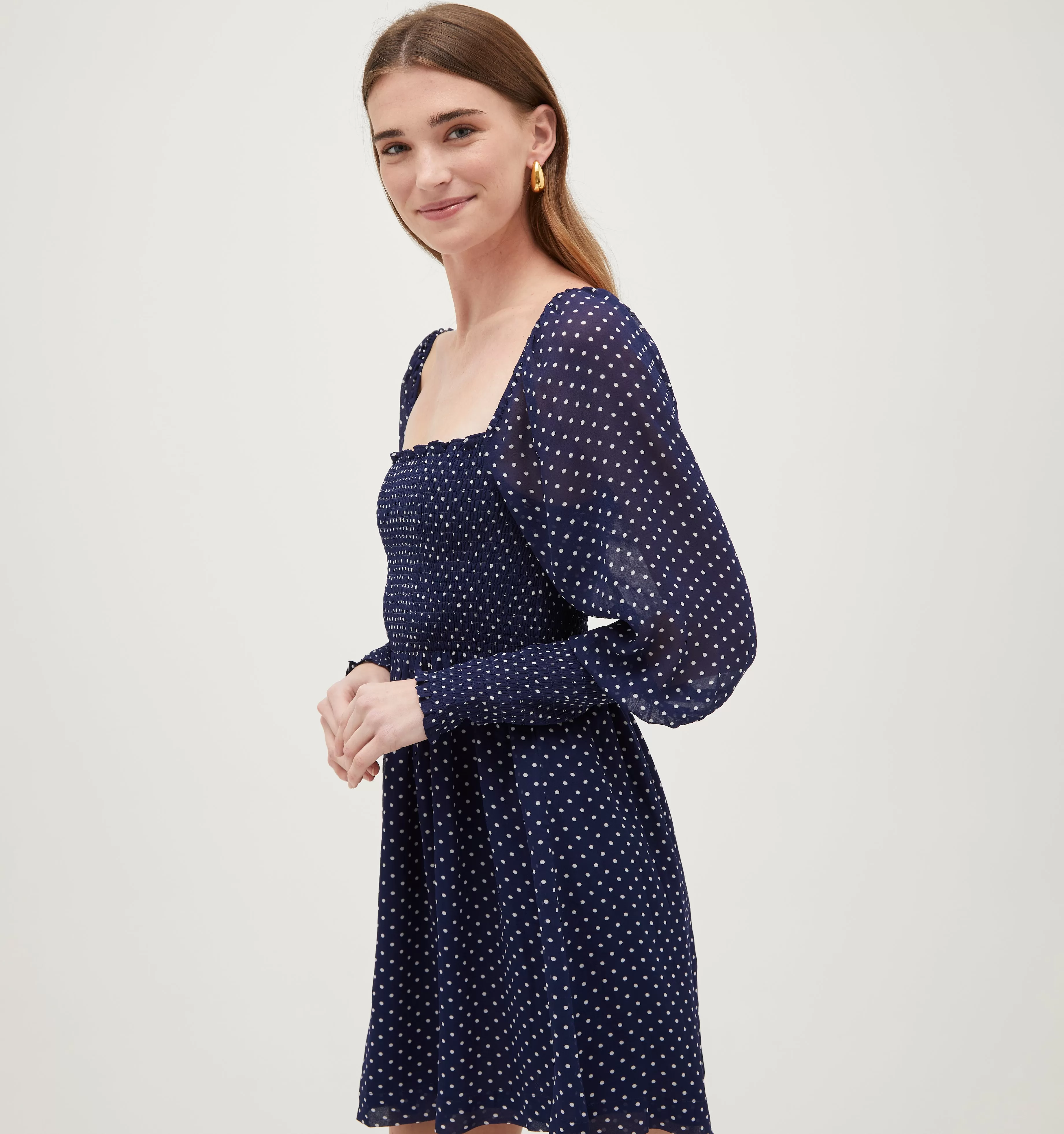 The Grace Mini Nap Dress - Navy Polka Dot Georgette