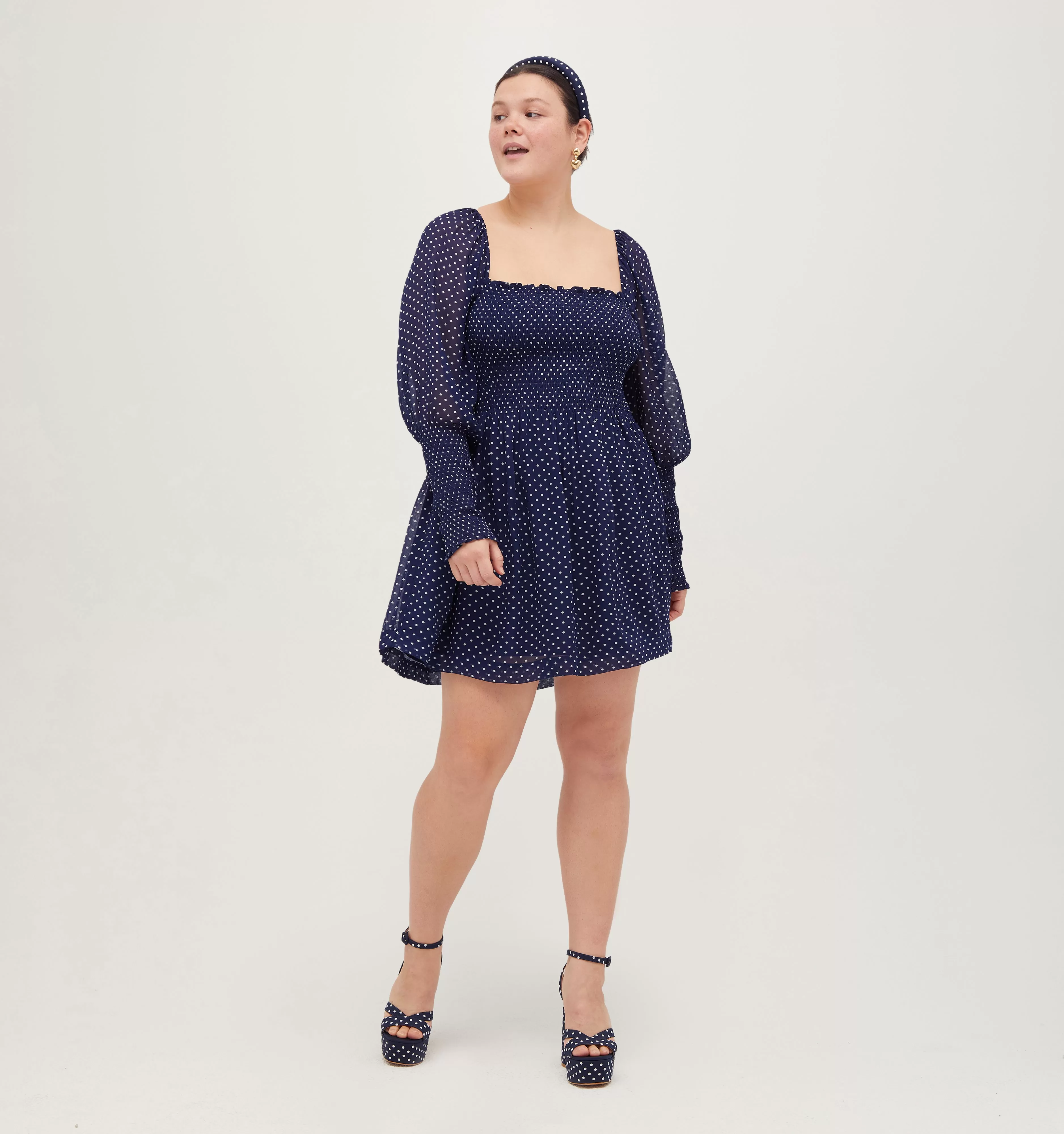 The Grace Mini Nap Dress - Navy Polka Dot Georgette