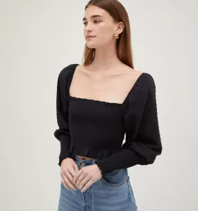 The Grace Nap Top - Black Textured Clip Dot