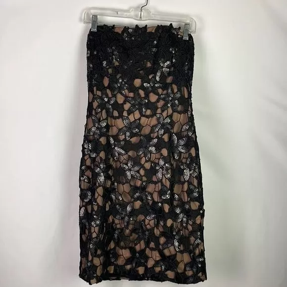 Theia BlackSequin Floral Dress