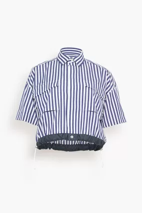 Thomas Mason Cotton Poplin Shirt in Navy Stripe