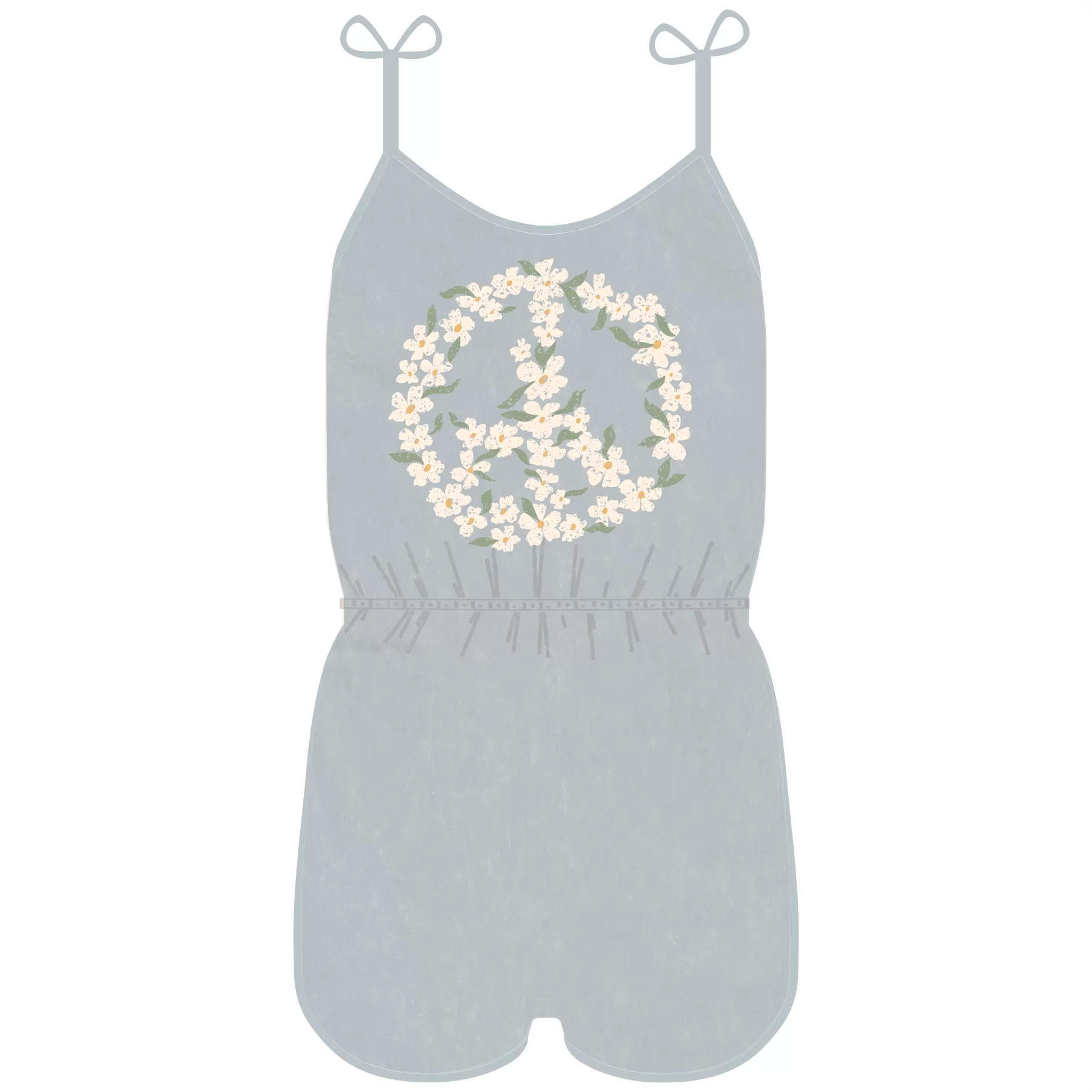 Tiny Whales Peace Flowers Mineral Denim Romper