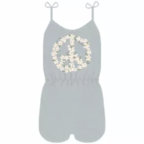 Tiny Whales Peace Flowers Mineral Denim Romper