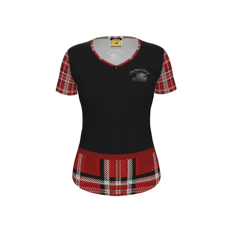 TRP Twisted Patterns 06: Digital Plaid 01-05A Ladies Designer V-neck Slim Fit Jersey T-shirt