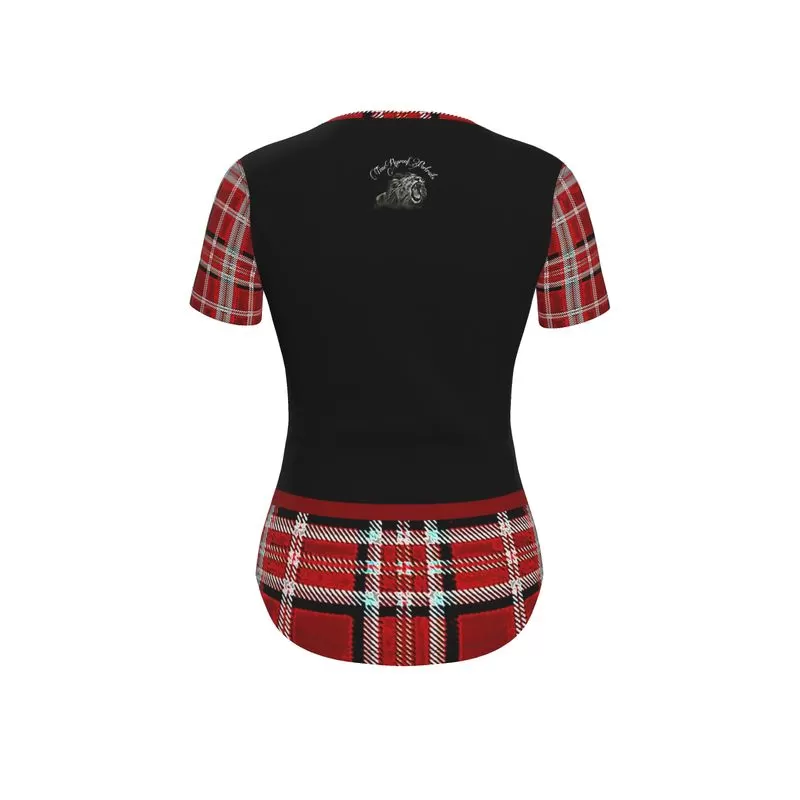 TRP Twisted Patterns 06: Digital Plaid 01-05A Ladies Designer V-neck Slim Fit Jersey T-shirt