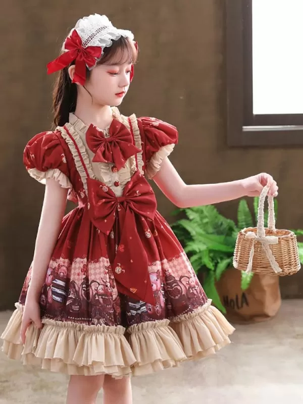 Tulle Short Sleeves Flower Girl Dresses Knee-Length A-Line Bows Red Kids Party Dresses