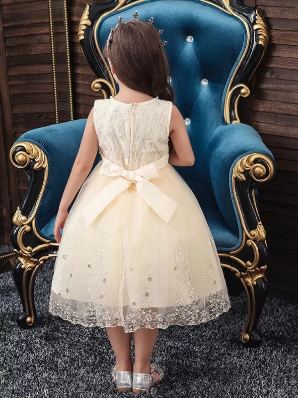 Tulle Sleeveless Yellow Flower Girl Dresses Jewel Neck Knee-Length Princess Silhouette Kids Pageant Dresses