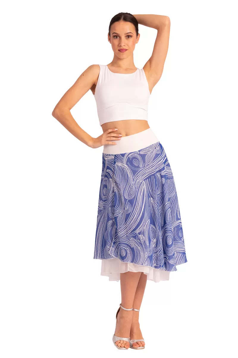 Two-layer Blue Cycladic Print Georgette Dance Skirt