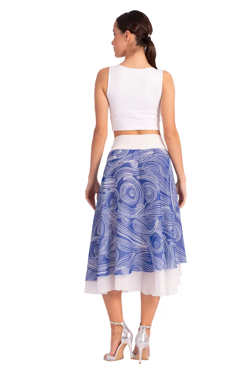 Two-layer Blue Cycladic Print Georgette Dance Skirt