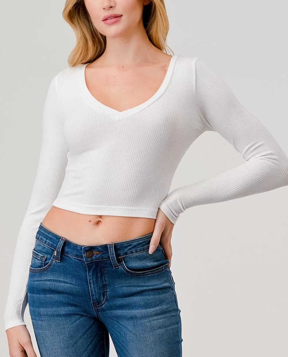 V-Neck Ribbed Crop Top