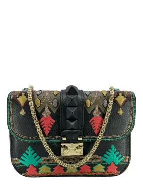 VALENTINO Glam Lock Embroidered Leather Small Flap Bag