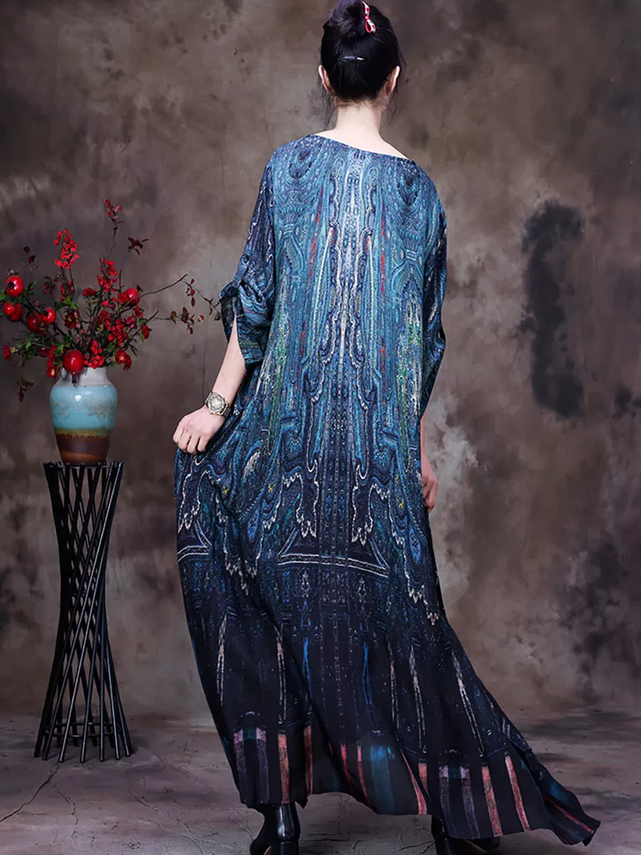 Vintage Women Retro Batwing Sleeve Maxi Dress